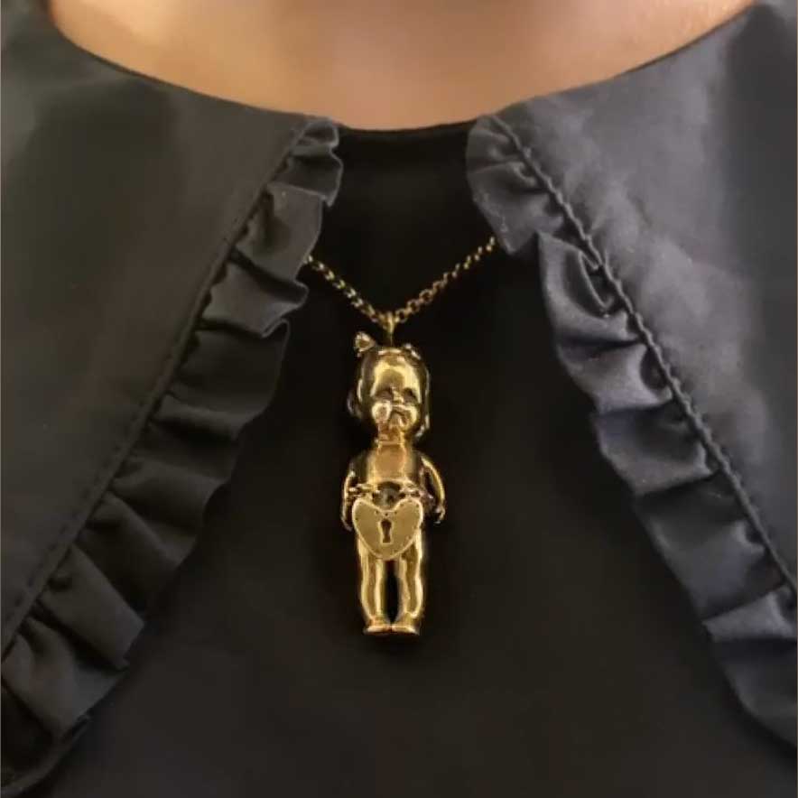 Gold Large 3D Ragdoll Pendant with Cuban Curb Chain Necklace - White Stones  - Ultimate Bling UK